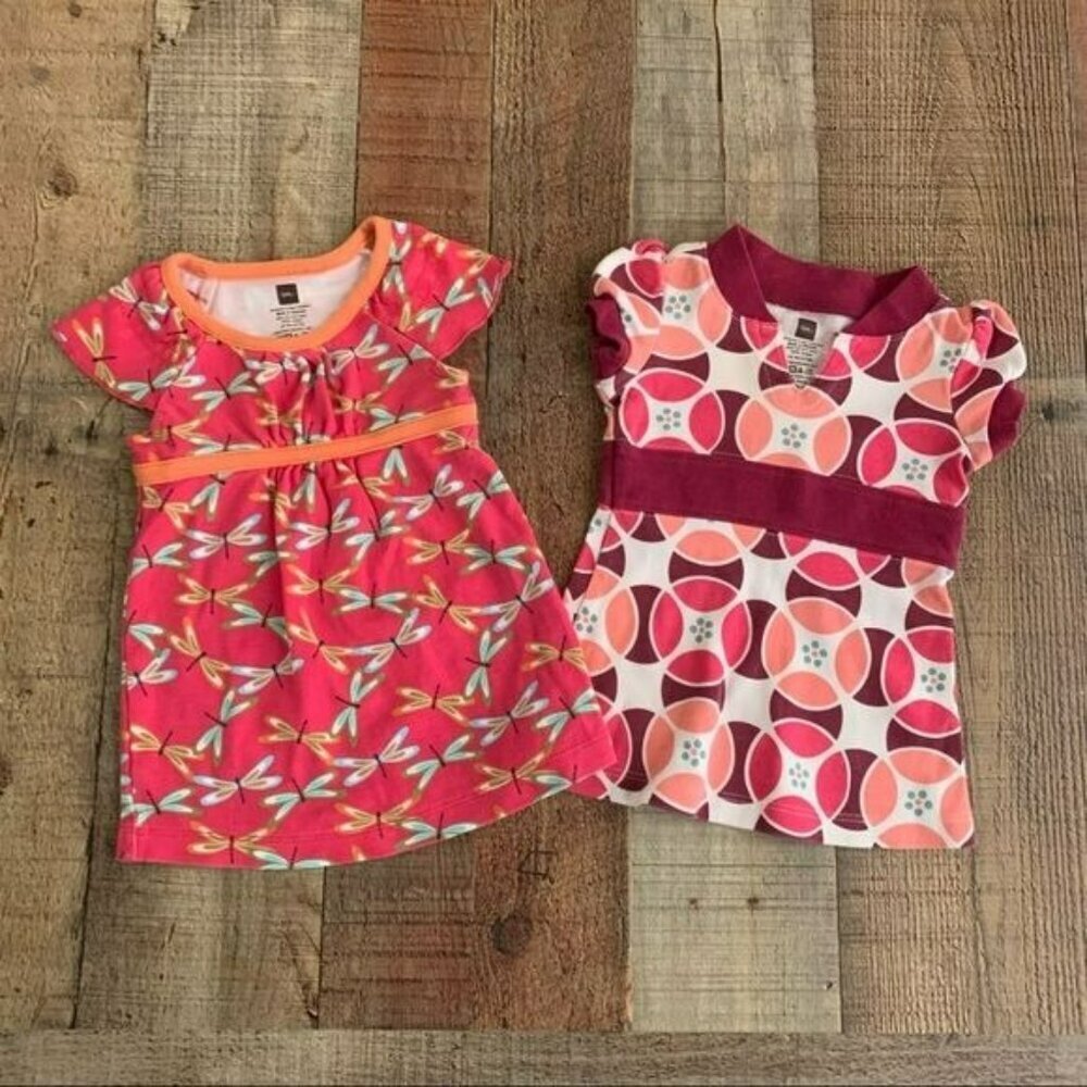 Tea Infants Dresses Set Of Two 3-6M Dragon Fly Collared Geometerical Colorful